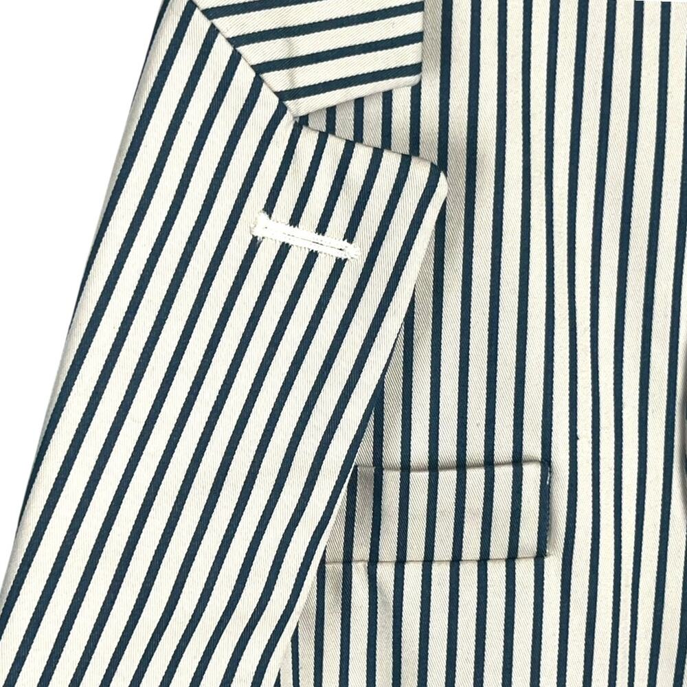 J.Crew Women's Size 16 Alfie On-Button Blazer Beige Teal Blue Striped Chino - Picture 8 of 12